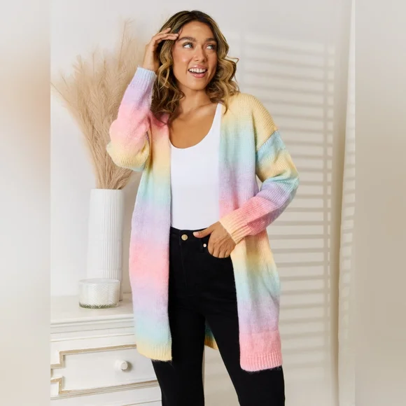 Just Jen Pastel Multicolor Gradient Women's Cardigan Sweater - Picture 3 of 7